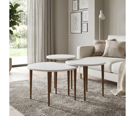 Τραπεζάκι σαλονιού σετ 3 τμχ Nola χρώμα λευκό Ø60x46εκ.