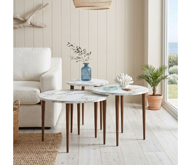 Τραπεζάκι σαλονιού σετ 3 τμχ Nola χρώμα λευκό εφέ μαρμάρου Ø60x46εκ.