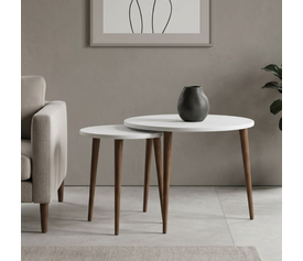 Τραπεζάκι σαλονιού σετ 2 τμχ Nola χρώμα λευκό Ø60x46εκ.