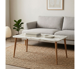 Τραπεζάκι σαλονιού Plane χρώμα λευκό εφέ μαρμάρου 90x55x41εκ.