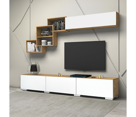 Σύνθεση τηλεόρασης Free χρώμα λευκό - φυσικό οξιάς 210x35x38εκ.