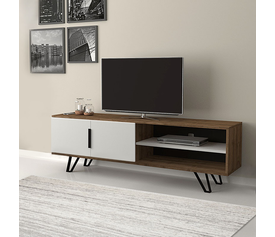 Έπιπλο τηλεόρασης Foot χρώμα καρυδί - λευκό 160x35x49εκ.