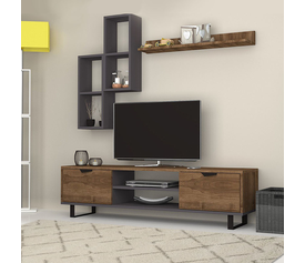 Σύνθεση τηλεόρασης Lonsa χρώμα καρυδί - γκρι 160x35x40εκ.