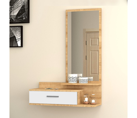 Έπιπλο εισόδου - τουαλέτα Joy με καθρέφτη χρώμα φυσικό οξιάς - λευκό 80x35x116εκ.