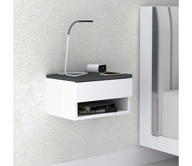 Κομοδίνο επιτοίχιο Mary χρώμα ανθρακί - λευκό 40x30x23εκ.