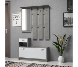 Έπιπλο εισόδου Raynold χρώμα γκρι σκυροδέματος - λευκό 100x30x180εκ.