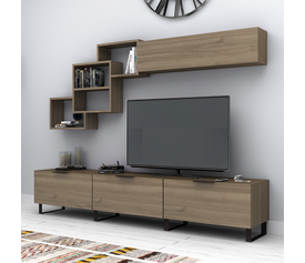 Σύνθεση τηλεόρασης Heydar χρώμα καρυδί 210x35x40εκ.