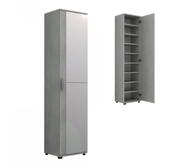 Ντουλάπα ρούχων - παπουτσοθήκη Visla μονόφυλλη με καθρέπτη χρώμα γκρι σκυροδέματος 45x36x187εκ.