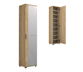 Ντουλάπα ρούχων - παπουτσοθήκη Visla μονόφυλλη με καθρέπτη χρώμα φυσικό οξιάς 45x36x187εκ.