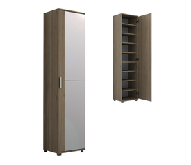 Ντουλάπα ρούχων - παπουτσοθήκη Visla μονόφυλλη με καθρέπτη χρώμα καρυδί 45x36x187εκ.