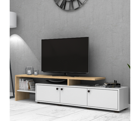 Έπιπλο τηλεόρασης Amadeo χρώμα λευκό - φυσικό οξιάς 197,5x35x46cm.