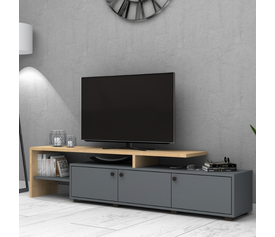 Έπιπλο τηλεόρασης Amadeo χρώμα ανθρακί - φυσικό οξιάς 197,5x35x46cm.