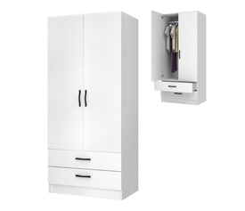 Ντουλάπα ρούχων Ricardo δίφυλλη με συρτάρια χρώμα λευκό 80x51,8x181εκ.