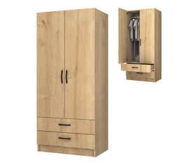 Ντουλάπα ρούχων Ricardo δίφυλλη με συρτάρια χρώμα φυσικό οξιάς 80x51,8x181εκ.