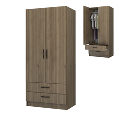 Ντουλάπα ρούχων Ricardo δίφυλλη με συρτάρια χρώμα καρυδί 80x51,8x181εκ.