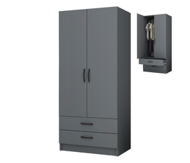 Ντουλάπα ρούχων Ricardo δίφυλλη με συρτάρια χρώμα ανθρακί 80x51,8x181εκ.