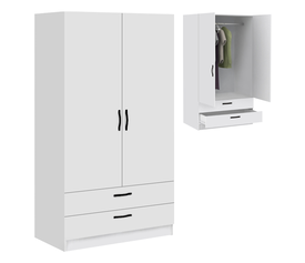 Ντουλάπα ρούχων Victoria δίφυλλη με συρτάρια χρώμα λευκό 100x60x181εκ.