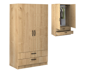 Ντουλάπα ρούχων Victoria δίφυλλη με συρτάρια χρώμα φυσικό οξιάς 100x60x181εκ.