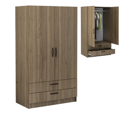 Ντουλάπα ρούχων Victoria δίφυλλη με συρτάρια χρώμα καρυδί 100x60x181εκ.