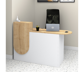 Γραφείο υποδοχής - reception Rezio χρώμα λευκό - φυσικό οξιάς 140x50x101,8εκ.