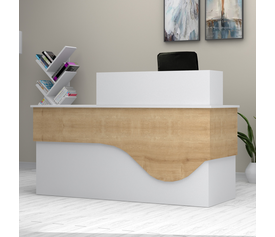 Γραφείο υποδοχής - reception Dustin χρώμα λευκό - φυσικό οξιάς 160x60x101,8εκ.