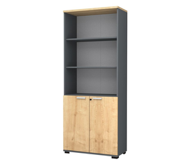 Βιβλιοθήκη γραφείου επαγγελματική Venturo χρώμα ανθρακί - φυσικό οξιάς 80x40x200εκ.