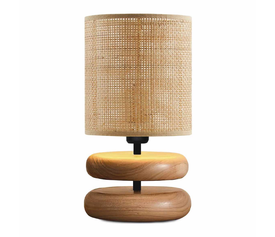 Φωτιστικό επιτραπέζιο Lucia E14 ξυλινο - pe rattan χρώμα φυσικό Ø15x35εκ.