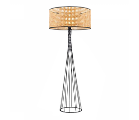 Φωτιστικό δαπέδου Solin E27 μεταλλικό - ρατάν χρώμα μαύρο - φυσικό Ø38x140εκ.