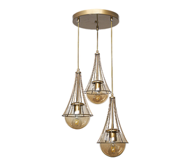 Φωτιστικό οροφής Chavi E27 μεταλλικό τρίφωτο χρωμα χρυσό 40x40x90εκ.