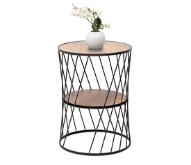 Βοηθητικό τραπεζάκι Jaspin μεταλλικό - Mdf χρώμα μαύρο - καρυδί 32x32x44εκ.