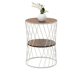 Βοηθητικό τραπεζάκι Jaspin μεταλλικό - Mdf χρώμα λευκό - καρυδί 32x32x44εκ.