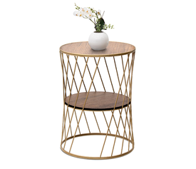 Βοηθητικό τραπεζάκι Jaspin μεταλλικό - Mdf χρώμα χρυσό - καρυδί 32x32x44εκ.