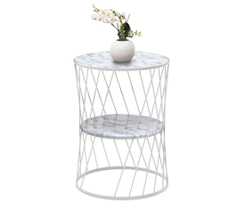 Βοηθητικό τραπεζάκι Jaspin μεταλλικό - Mdf χρώμα λευκό-λευκό εφέ μαρμάρου 32x32x44εκ.