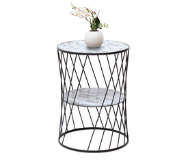 Βοηθητικό τραπεζάκι Jaspin μεταλλικό - Mdf χρώμα μαύρο-λευκό εφέ μαρμάρου 32x32x44εκ.