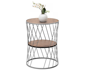 Βοηθητικό τραπεζάκι Jaspin μεταλλικό - Mdf χρώμα ασημί - καρυδί 32x32x44εκ.