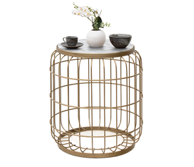 Τραπεζάκι βοηθητικό Muller μεταλλικό - Mdf χρώμα χρυσό - λευκό 35x35x47εκ.