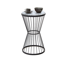 Βοηθητικό τραπεζάκι Hoffman μεταλλικό - Mdf χρώμα μαύρο - λευκό εφέ μαρμάρου 35x35x58εκ.