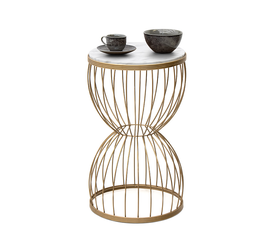 Βοηθητικό τραπεζάκι Pino μεταλλικό - Mdf χρώμα χρυσό - λευκό εφέ μαρμάρου 35x35x58εκ.