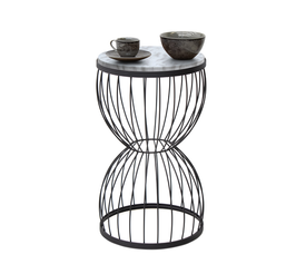 Βοηθητικό τραπεζάκι Pino μεταλλικό - Mdf χρώμα μαύρο - λευκό εφέ μαρμάρου 35x35x58εκ.