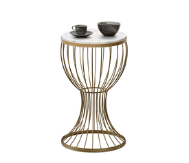 Βοηθητικό τραπεζάκι Aldora μεταλλικό - Mdf χρώμα χρυσό - λευκό εφέ μαρμάρου 35x35x58εκ.