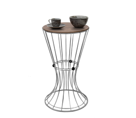 Βοηθητικό τραπεζάκι Girene μεταλλικό - Mdf χρώμα ασημί - καρυδί 32x32x58εκ.