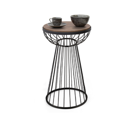 Βοηθητικό τραπεζάκι Mantare μεταλλικό - Mdf χρώμα μαύρο - καρυδί 35x35x58εκ.