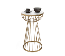 Βοηθητικό τραπεζάκι Mantare μεταλλικό - Mdf χρώμα χρυσό - λευκό εφέ μαρμάρου 35x35x58εκ.