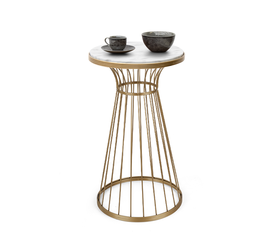 Βοηθητικό τραπεζάκι Tekosi μεταλλικό - Mdf χρώμα χρυσό - λευκό εφέ μαρμάρου 35x35x58εκ.