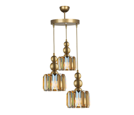 Φωτιστικό οροφής Alaba E27 μεταλλικό - γυάλινο τρίφωτο χρώμα χρυσό 40x40x95εκ.