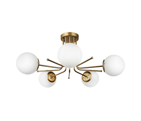 Φωτιστικό οροφής Maxidex Ε27 μεταλλικό - γυάλινο πεντάφωτο χρώμα χρυσό Ø80x50εκ.