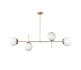 Φωτιστικό οροφής Lura Ε27 μεταλλικό - γυάλινο τετράφωτο χρώμα χρυσό 110x70εκ.