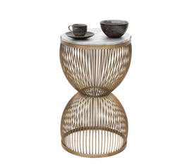 Τραπεζάκι βοηθητικό Stella μεταλλικό - Mdf χρώμα χρυσό - λευκό εφέ μαρμάρου Ø34,5x56,5εκ.