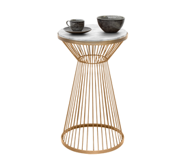 Τραπεζάκι βοηθητικό Cresta μεταλλικό - Mdf χρώμα χρυσό - λευκό εφέ μαρμάρου Ø34,5x58,5εκ.