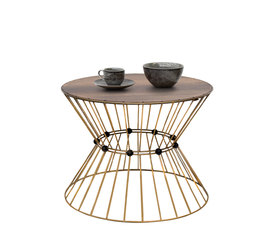 Τραπεζάκι σαλονιού Girene μεταλλικό - Mdf χρώμα χρυσό - καρυδί Ø55x42εκ.